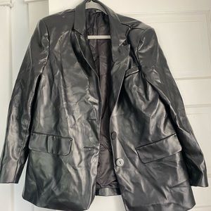 Faux Leather shein blazer